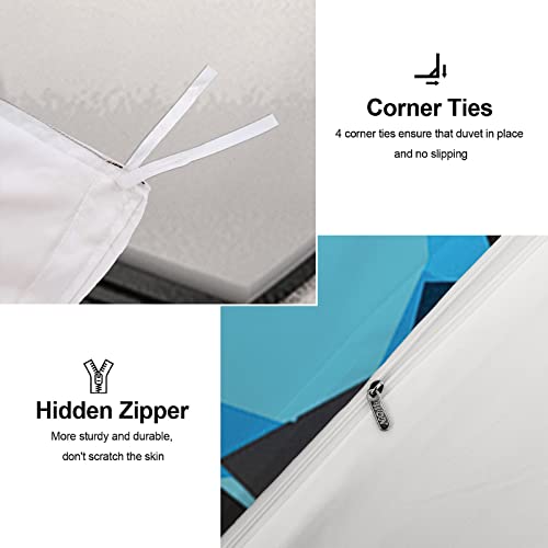 Blue Soccer Duvet Cover Set Queen, 3 Pieces Reversible Sports Soccer Pattern Bedding Set For Soccer Fans Kids Teens Boys, Soft Microfiber Sports Theme Duvet Cover Queen 90"X90"(No Comforter) #TOP4