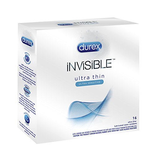 Durex Invisible with Silver Lunamax Pocket Case, Premium Lubricated Sheer Latex Condoms-16 Count