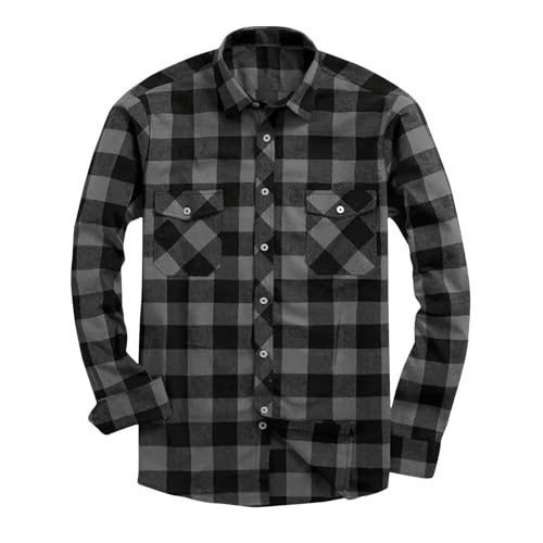 Generisch Hemd Herren Langarm Kariertes Flanellhemd Holzfällerhemd Casual Button Down Langarmshirt Freizeithemd mit Brusttasche Flanellhemden Baumwolle Arbeitshemd Regular Fit Winter