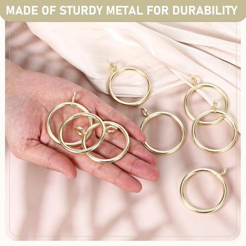 48 Pack Gold Curtain Rings 1.5 Inch Inner Diameter Curtain Clips with Eyelets Gold Metal Drapery Rings for Pinch Pleat Curtains, Fits Up to 1 1/4-Inch Rod