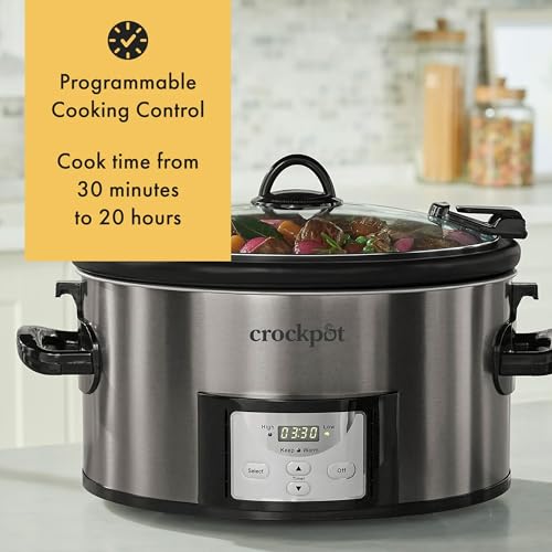Crock Pot 7-qt Nonstick Ceramic Coating Cook & Carry Programmable Easy-Clean Slow Cooker Stainless Steel
