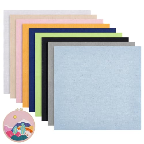 BENECREAT 18 Sheets 9 Colors Square Linen Embroidery Fabric