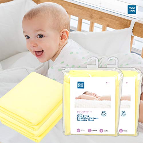 Image of Mee Mee Reusable Water Proof Cotton Bed Protector Sheet /Extra Absorbent Mat /Dry Sheets /Urine Sheet /Dry Mat Pack of 2 (Small, Yellow)(50CmX70Cm)