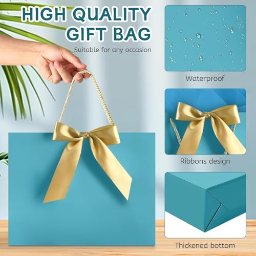 Image of JMANNI Gift Bags with Handles, 13 inch Medium Gift Bag for Presents, 1 Pcs Bags with 2 Tissue Paper and 1 Cards for Baby Shower Wedding Bridal Shower Mother's Day Birthday Party (Bule