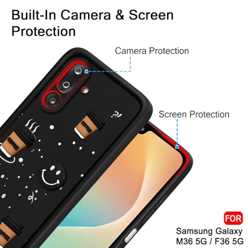 Image of TheGiftKart Back Cover Case for Samsung Galaxy M36 5G / F36 5G | Cute Fun Cartoon 3D Smiley Coffee Case | Full Camera Protection | ShockProof Back Cover Case for Samsung M36 / F36 5G (Silicone, Black)