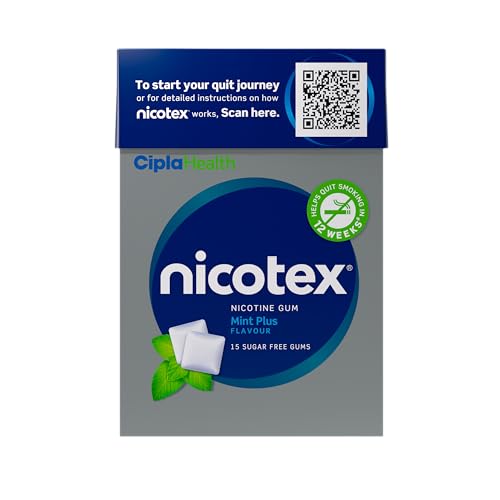 Image of Cipla Nicotex Nicotine Sugar Free Mint Plus Gums 2mg | Helps to Quit Smoking | WHO-approved Therapy | 15 Gums per Pack | Pack of 1