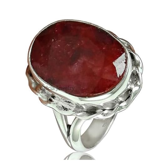 Natural Ruby Gemstone Ring, Solid 925 Sterling Silver Handmade Jewelry for Women, Statement Ring, Proposal Ring, Solitaire Ring, Couples Gifts, July Birthstone Size 10