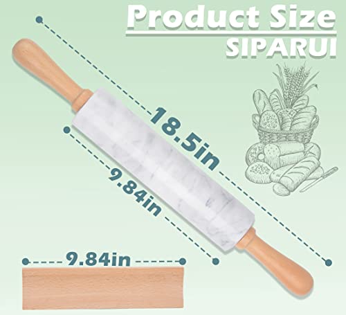 Siparui Marble Rolling Pin With Wooden Cradle Thick Handle Set For Baking,18.5 Inch Premium Quality Polished Roller For Pizza Dough,Fondant,Pie Crust,Non-Stick Surface Easy To Clean(White) #TOP1