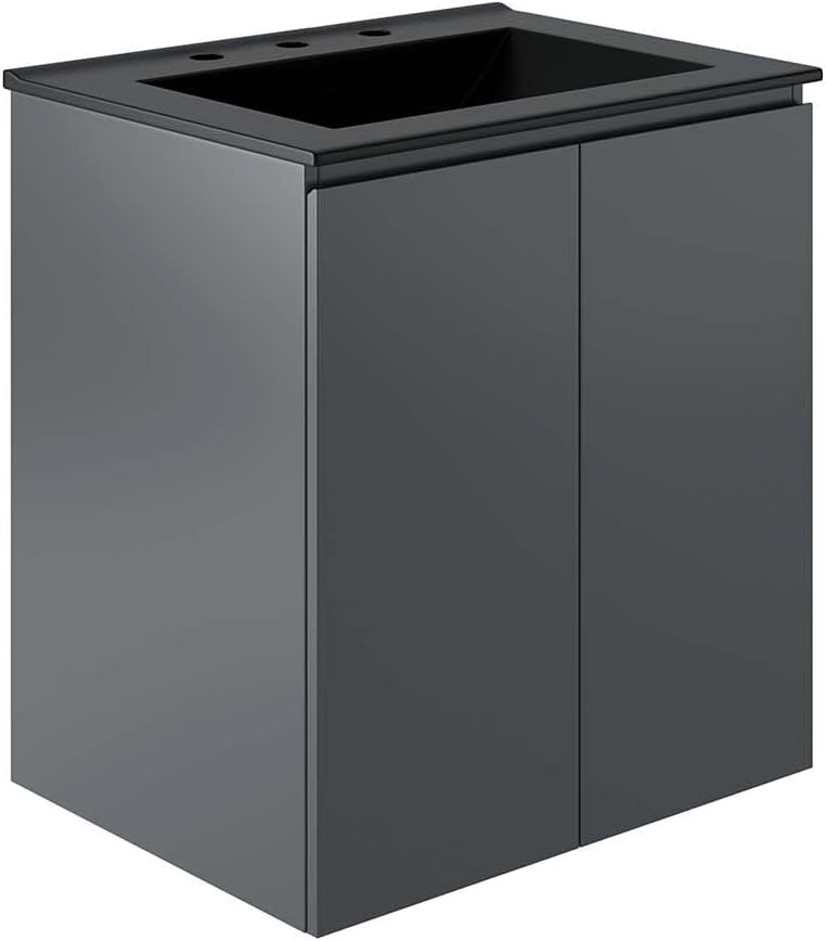 Modway Gray and Black Bryn Wall-Mount Bathroom Vanity EEI-5777-GRY-BLK
