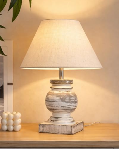 Image of Homesake Small Table Lamp with White Wooden Base, E27 Holder Bedside Night Lamp for Bedroom Living Room, Decorative Study Desk Lamp Office, Warm Ambient Lighting for Home Decor, Gift (Khadi)
