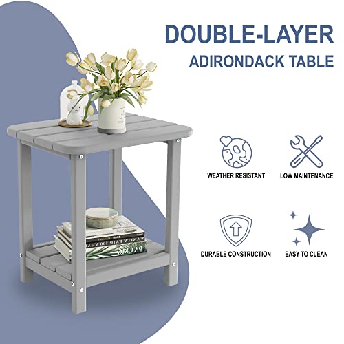 Sundale Outdoor Small Side Table, Patio All Weather Small Adirondack End Table Hdpe Water Resistant 2 Tier Rectangular Outside Table For Pool, Garden, Beach, Grey #TOP3