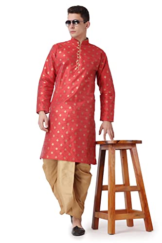 Image of Royal Kurta Men's Silk Blend Printed Kurta Dhoti Set