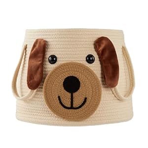 Large Dog Woven Basket with Handles – Toy Storage Bin, Baby Gift & Animal Nursery & Cute Laundry Basket, for Clothes, Towels, Dog/Cat Toys