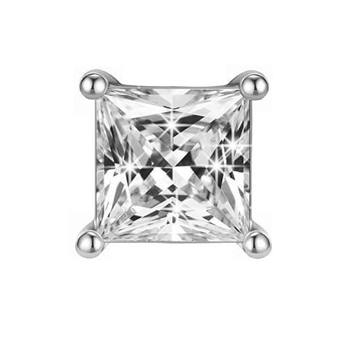 Image of SIVYAA Men's Single White /Black Square Solitaire Diamond Stud Earrings | Pure 925 Sterling Silver | Princess Cut Swiss Cubic Zirconia Ear Tops | Gift Item for Men and Boys | 6 Month Warranty