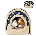 Pantula Warm Guinea Pig Bed House in Spring - Cave Cozy Hamster Rabbit Bed with Removable Pad , Large Hideout for Guinea Pig Ferret Hedgehog Chinchilla, Blue Stare