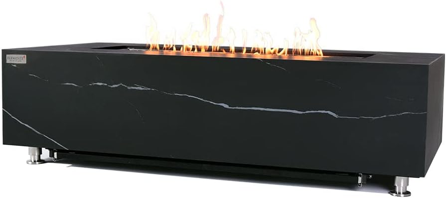 Varna Marble Fire Pit 59.8" x 28" Outdoor Patio Firepit Includes Fire Glass Modern Fire Pits & Outdoor Fireplaces for Garden, Deck, Indoor & Outdoor Heating