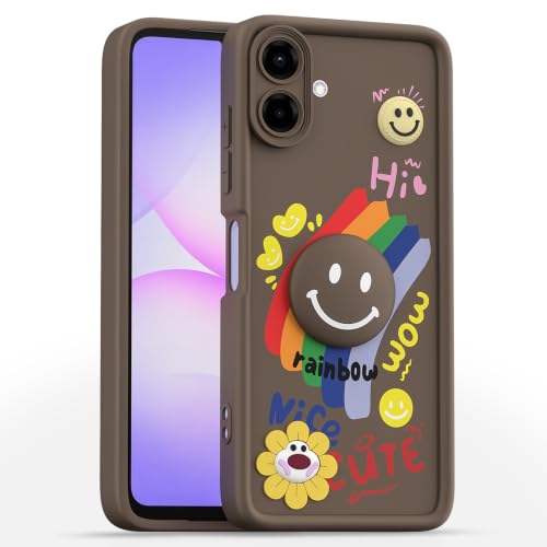 Image of Pikkme Back Cover for Samsung Galaxy F70e 5G | M07 | F07 | A07 | A07 5G | Soft Silicone| Cute Rainbow Smile & 3D Cartoon Flower Design | Shockproof Raised Camera Protection Bumper Case (Brown)
