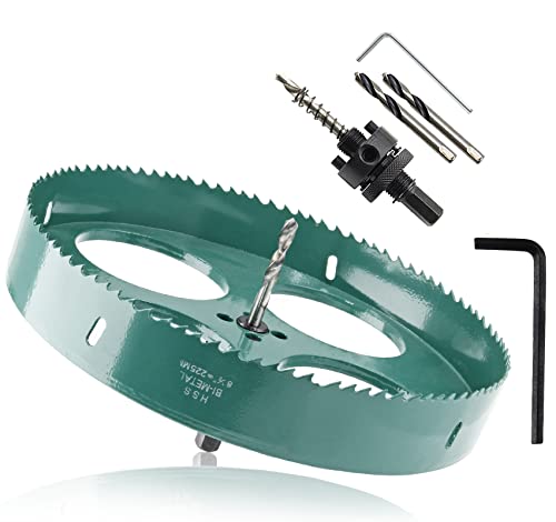 Image of 8-7 /8 Inch / 225mm Hole Saw with Arbor, 8.875 Inch Hole Saw HSS Bi-Metal Hole Cutter Smoothly Cutting in Cornhole Boards, Plastic, Wood, Fiberboard, Drywall