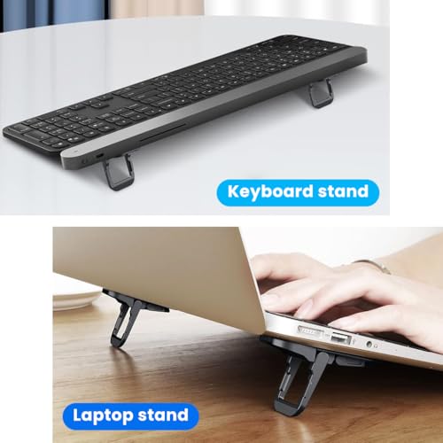Image of ZORBES Portable Invisible Laptop Riser Stand, 2 Mini Self-Adhesive Alloy Metal Folding Desk Stand, Lightweight Laptop Desk Feet for MacBook, Lenovo, HP, Dell, Laptops & Tablets, 2pc (Black) | Folding Laptop Risers with 2 Hights Aluminum Alloy Mini Laptop Risers Feet, Pack of 2, Black