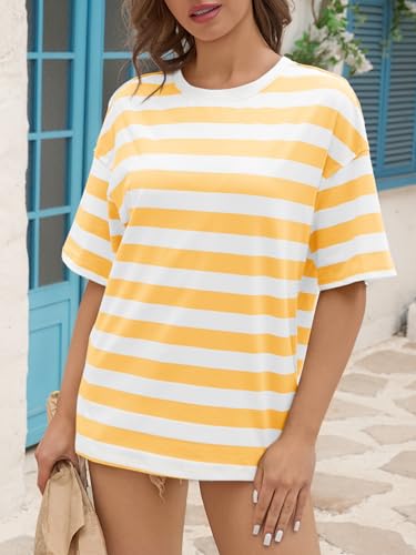 Image of Tankaneo Womens Oversized Tshirts Summer Casual Short Sleeve Crew Neck T Shirt Loose Fit Side Slit Tee Tops