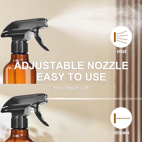 Uineko Spray Bottles 2-Pack, 10 Oz, Mist & Stream, Heavy Duty Spraying Empty Water Sprayer Bottle, BPA Free Plastic Refillable Containers for Cleaning Solutions, Plants, Hair, Essential Oils (Amber) by Uineko - Image 4