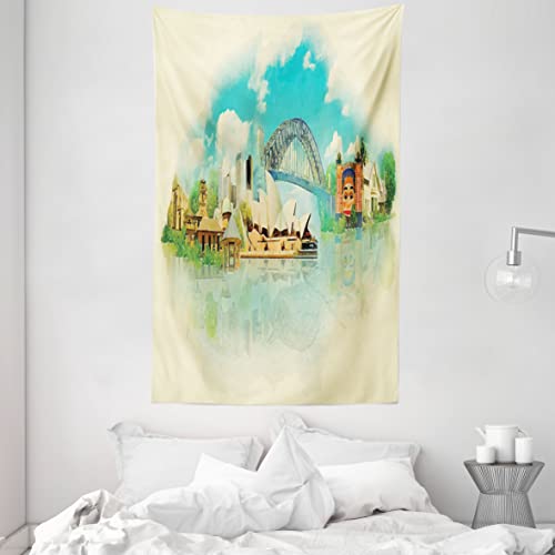 ABAKUHAUS Australien Wandteppich & Tagesdecke, Stadtansicht Sydney, aus Weiches Mikrofaser Stoff Dreck abweichender Digitaldruck, 140 x 230 cm, Sahne & Multicolor