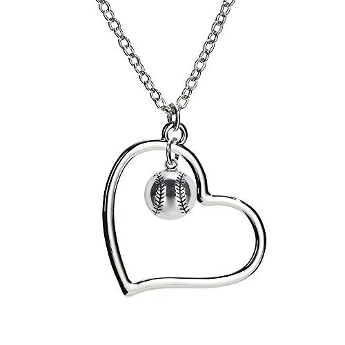 GIMMEDAT Heart Softball Silver Necklace Jewelry Player Mom Fan Gift