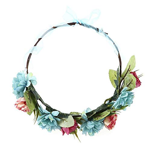 Rose Flower Hairband Wedding Garland Wreath Ribbon Unadjustable Crown Ladies Girl Headband for Party Halloween Christmas Birthday (Mixed color)