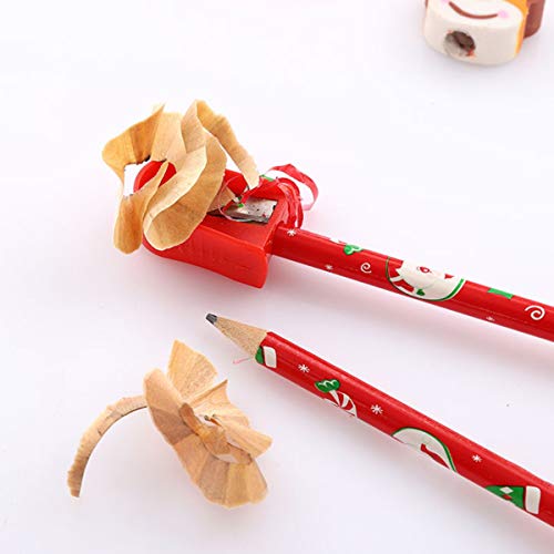 Studyy 50 Pack Assorted Colorful Cartoon Christmas Stripe Wooden Pencil With Animal Eraser, Christmas Pencil Top Erasers For School Supplies And Children Prize Gifts #TOP3