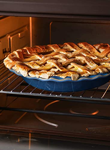 LE TAUCI Ceramic Pie Dish for Baking, 9 Inches Pie Pan for Apple Pie, Pecan Pie, 36 Ounce Pie Plate, Set of 2, Ceylon Blue