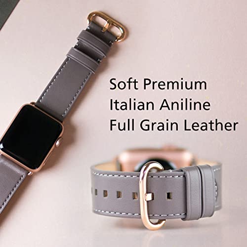 Alto Leather Band Compatible With Apple Watch Band 38Mm 41Mm 40Mm, Classic Handmade Premium Italian Aniline Full Grain Leather Replacement Strap For Women Men, Iwatch Bands For Apple Watch Series 8 Series 7 6 Se 5 4 3 2 1 (Cement Gray) #TOP1