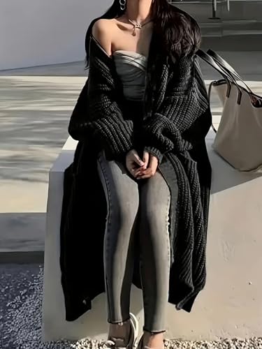 Image of Womens Long Cardigan Sweaters Open Front Oversized Duster with Pocket for Women 2025 Fall Winter Knit Design Coats