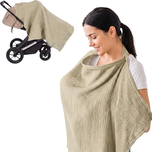 Viiotu Nursing Cover Breastfeeding 100% Cotton Breastfeeding Cover Mother Nursing Apron Couverture Allaitement (Khaki)