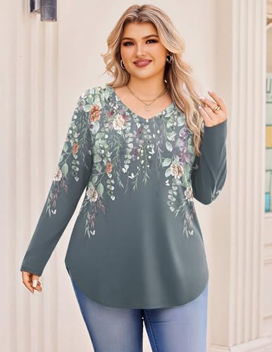 IN'VOLAND Plus Size Long Sleeve Top Womens V Neck Loose Casual Tunic Shirt — view 2