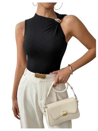 Milumia Women's Y2K Ring Asymmetrical Neck Tank Top...