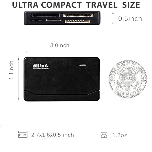 Acuvar Ultra High Speed Compact All-in-1 Memory Card Reader and Writer Plug and Play OSX Windows Chrome Compatible for SD/SDHC, Micro SD, CF, XD, MS/Pro and Duo Cards
