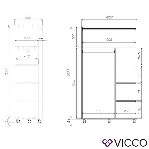 Vicco kledingkast plankenkast garderobe Doros wit mobiele open rollen - Image 4