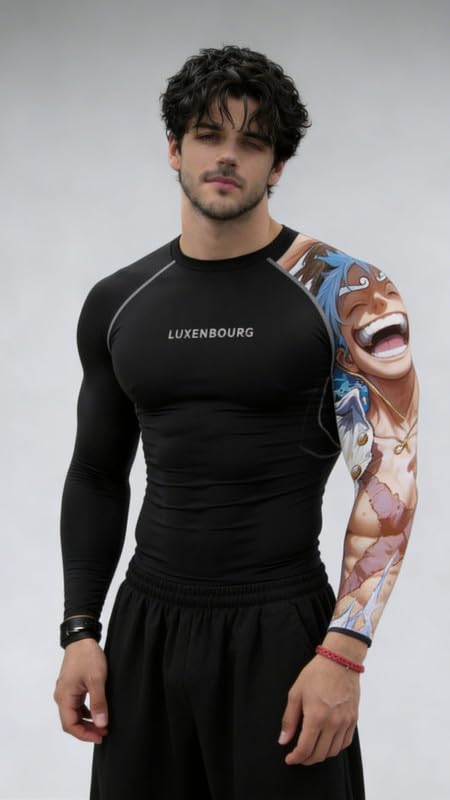 LUXENBOURG Mens Gym Compression T-Shirt Black Black And Multi 1 - Image 2