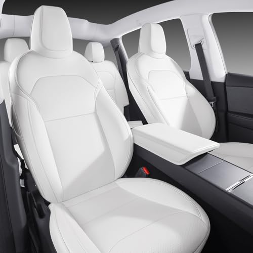 Wekar Car Seat Covers for New 2025 Tesla Model Y Juniper Nappa Leather Car Interior Seat Airbag Compatible Cushion Cover Full Set Custom Fit 2025-2026, Nappa White