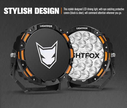 LIGHTFOX 2 PCs 9 Inch LED Spot Light Round, 18,672LM (Pair) Spot Beam, Driving Light Angle Adjustable with Wiring Harness, Plug & Play, IP68 Waterproof, for Offroad Jeep Wrangler Truck Pickup SUV