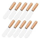 BIUDECO Espátulas para Untar Crema y Queso Mango de Madera, Set de 10 Cuchillos de Acero Inoxidable para Uso en Cocina y Horneado Color Aleatorio