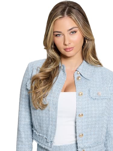 GUESS Womens Eco Daphnee Cropped Jacket, Light Blue/White Combo, Small