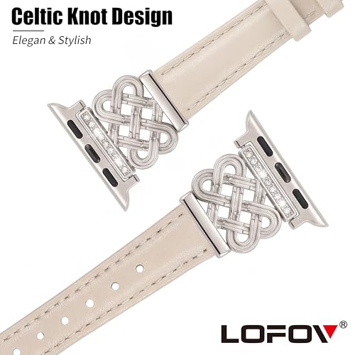 Image of Compatible with Apple Watch Bands Women 38 /40 /41 /42mm Dressy Slim Leather Strap with Designer Celtic Knot Interlock Buckle Bracelet for iWatch Series 11 10 9 8 7 6 5 4 SE 3 2 1