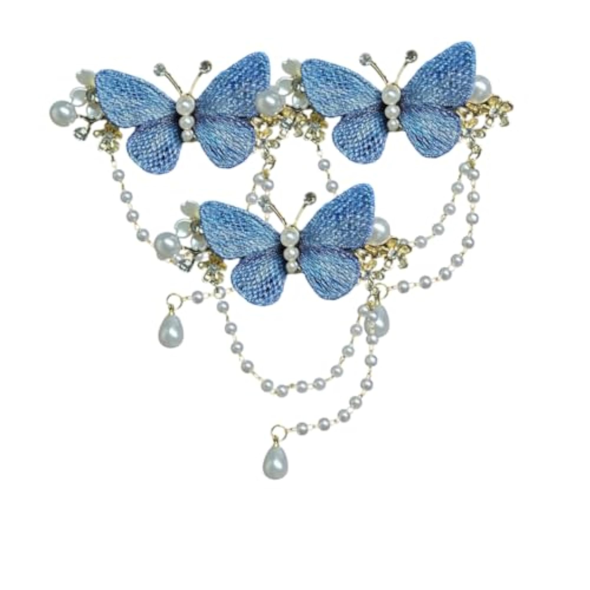 Decorative Butterfly Hair Clips with Pearl Beads, Pack of 3