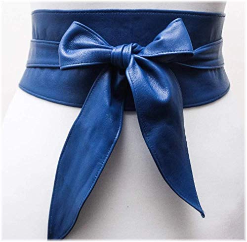 Woman's Genuine Royal Blue Leather Obi Sash Wrap Tie Plus Size Corset Waist Cincher Wide biker Leather Belt2