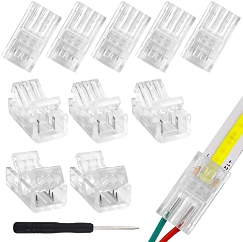 10Pcs 2 Pin 8mm COB LED Strip Light Connectors Gapless Solderless Connectors Strip to Wire Quick Connectors Adapter for COB LED Strip Lights 36V 5A