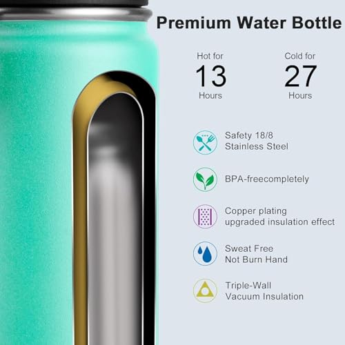 Image of koodee Water Bottle for School-16 oz Stainless Steel Triple Wall Vacuum Insulated Water Bottle for Girls, Wide Mouth Bottle with Leakproof Spout Lid (Teal)