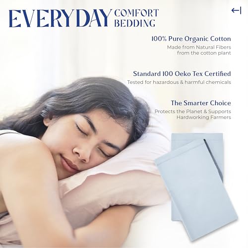 Image of Mayfair Linen 100% Organic Cotton Percale Pillow Cases Queen /Standard Size Set of 2 - Percale Pillowcovers Standard /Queen (Light Blue), Soft Cooling Pillow Case for Sleeping, Cotton Pillowcases
