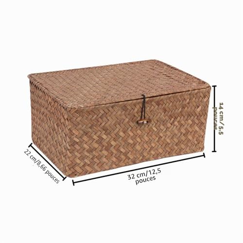 Panier rectangulaire osier tissé à la main boîte de rangement premium avec couvercle - 7