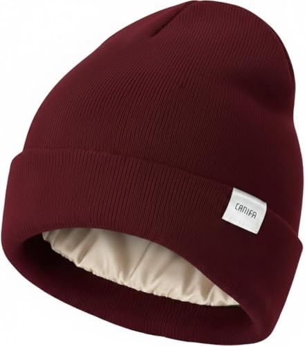 Satin Lined Beanie for Women Men 3-Layer Warm Slouchy Winter Hat Valentines Day Gifts for Him Her Gift Box Card Included